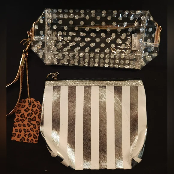 Clear/Silver Polka Dot Makeup Bag Set - Picture 1 of 11